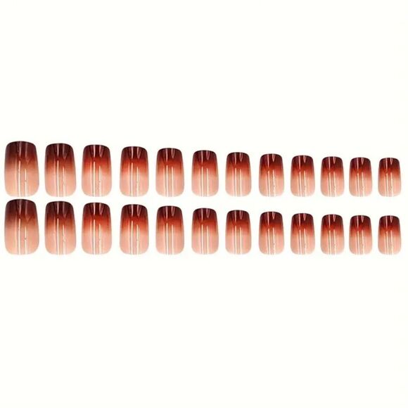 24pcs Square Press On Nails Medium White, Brown French Fake Nails - Picture 3 of 10